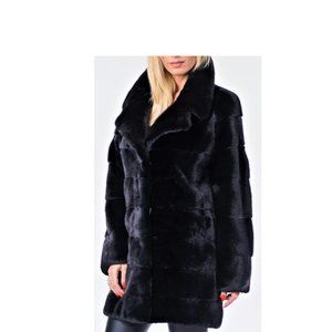 WINTER N.Y. Womens Midi Fur Coat Size-L Black